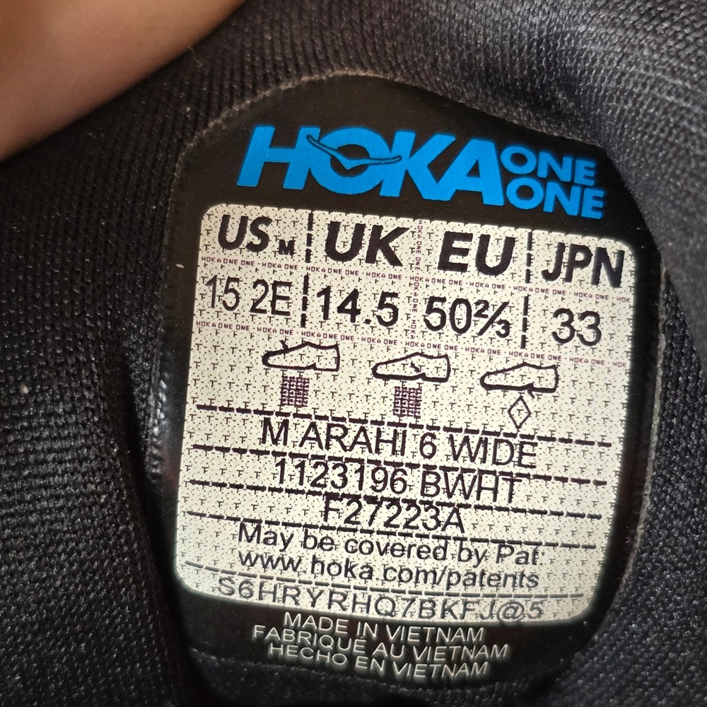 Hoka Arahi 6 Running Shoes Mens 15 2E Wide Black White Athletic 1123196 BWHT - Picture 3 of 15